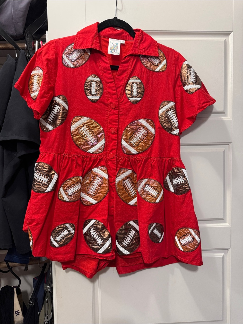 Red football romper - Queen of Sparkles
